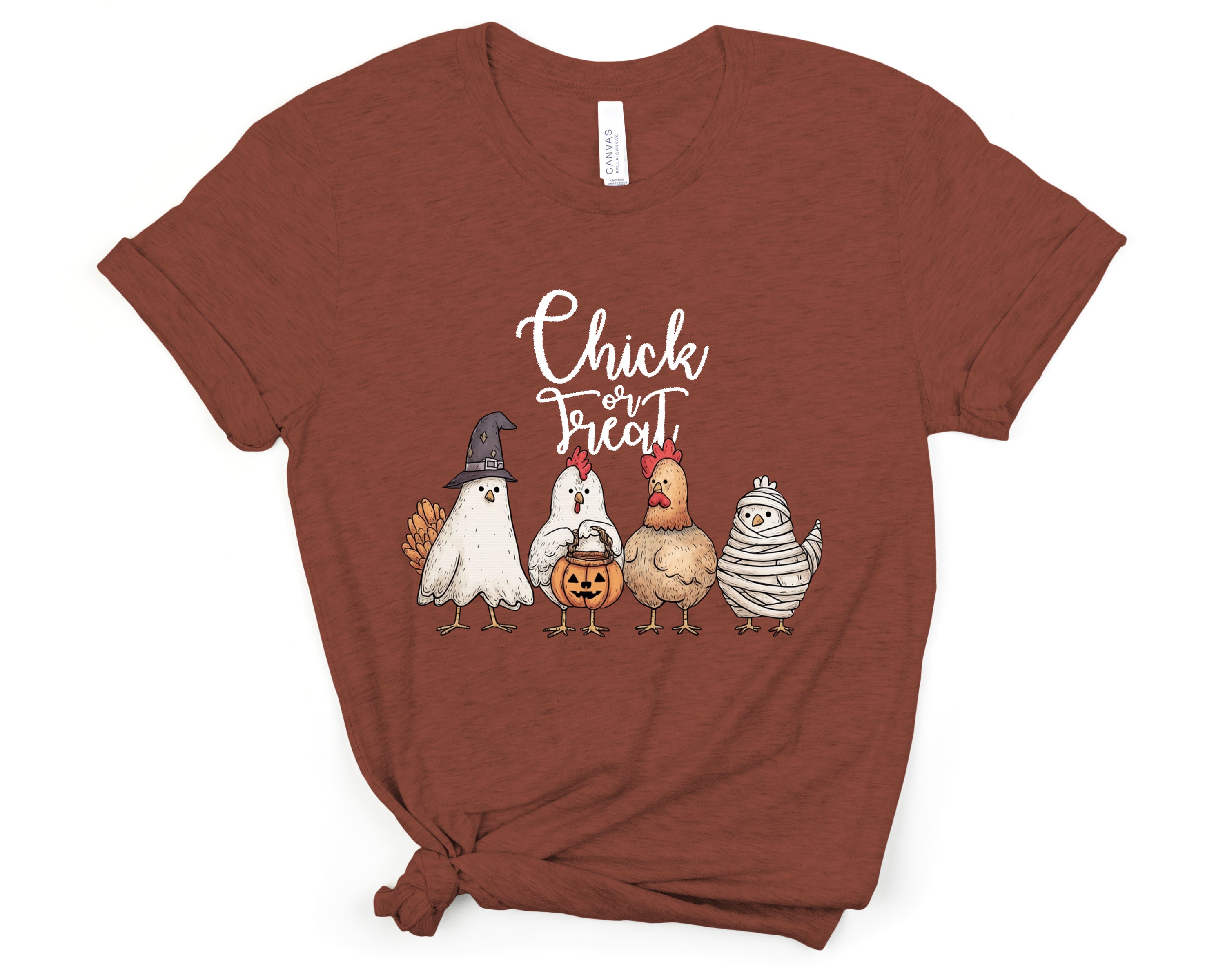 Chick or Treat DTF Transfer 11" Wide | Funny Halloween Chickens in Costumes