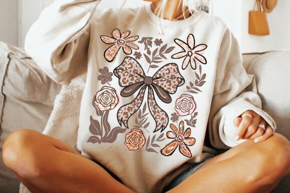 Leopard Bow Floral DTF Transfer 11" Wide | Boho Animal Print Flower Design