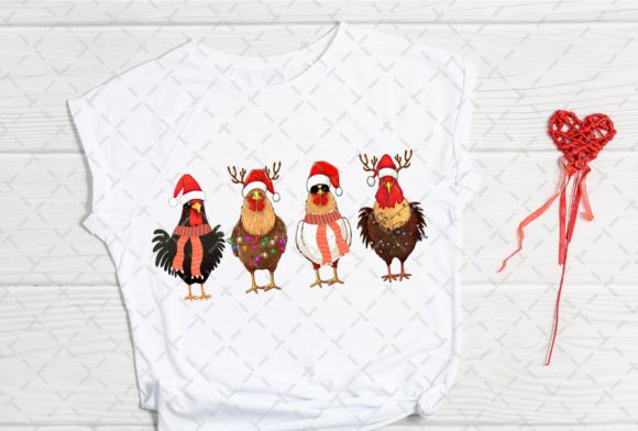 Christmas Chickens DTF Transfer – 11" Holiday Farm Animal Print