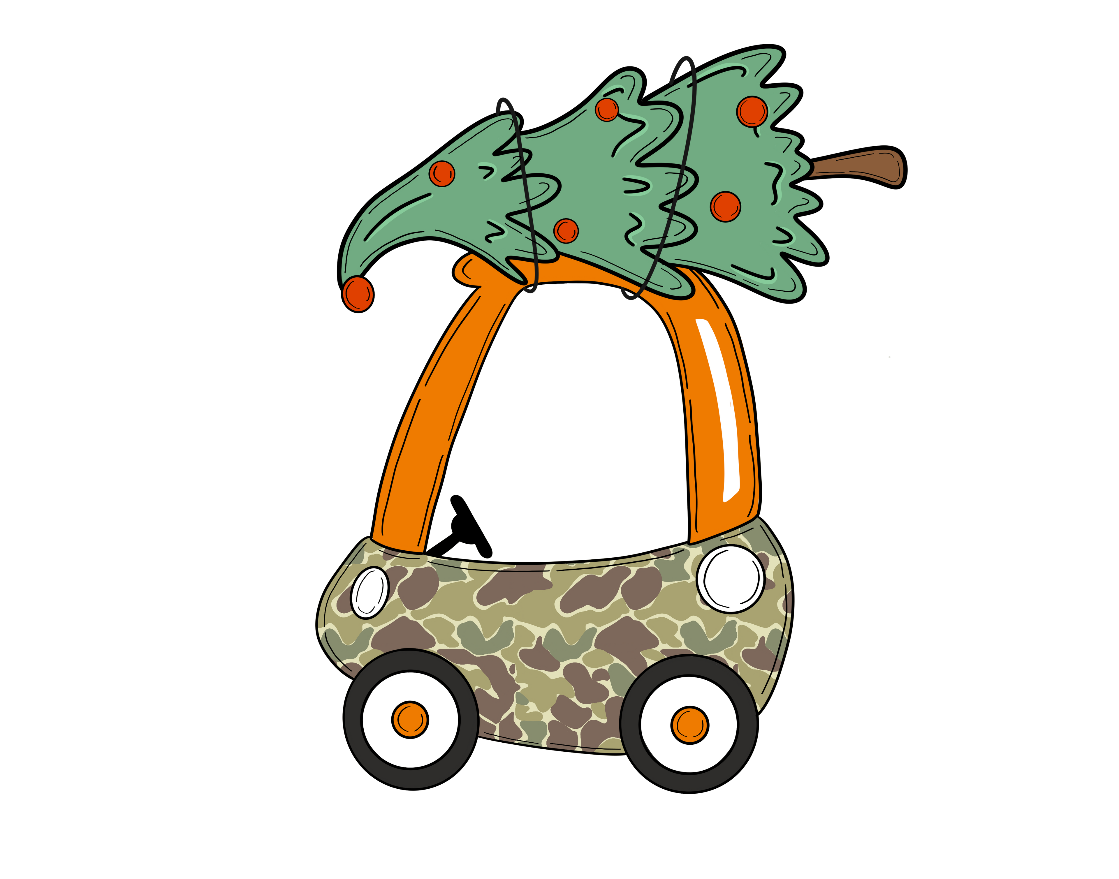 Christmas Tree Coupe DTF Transfer – Camo Car Holiday Design 4.5"
