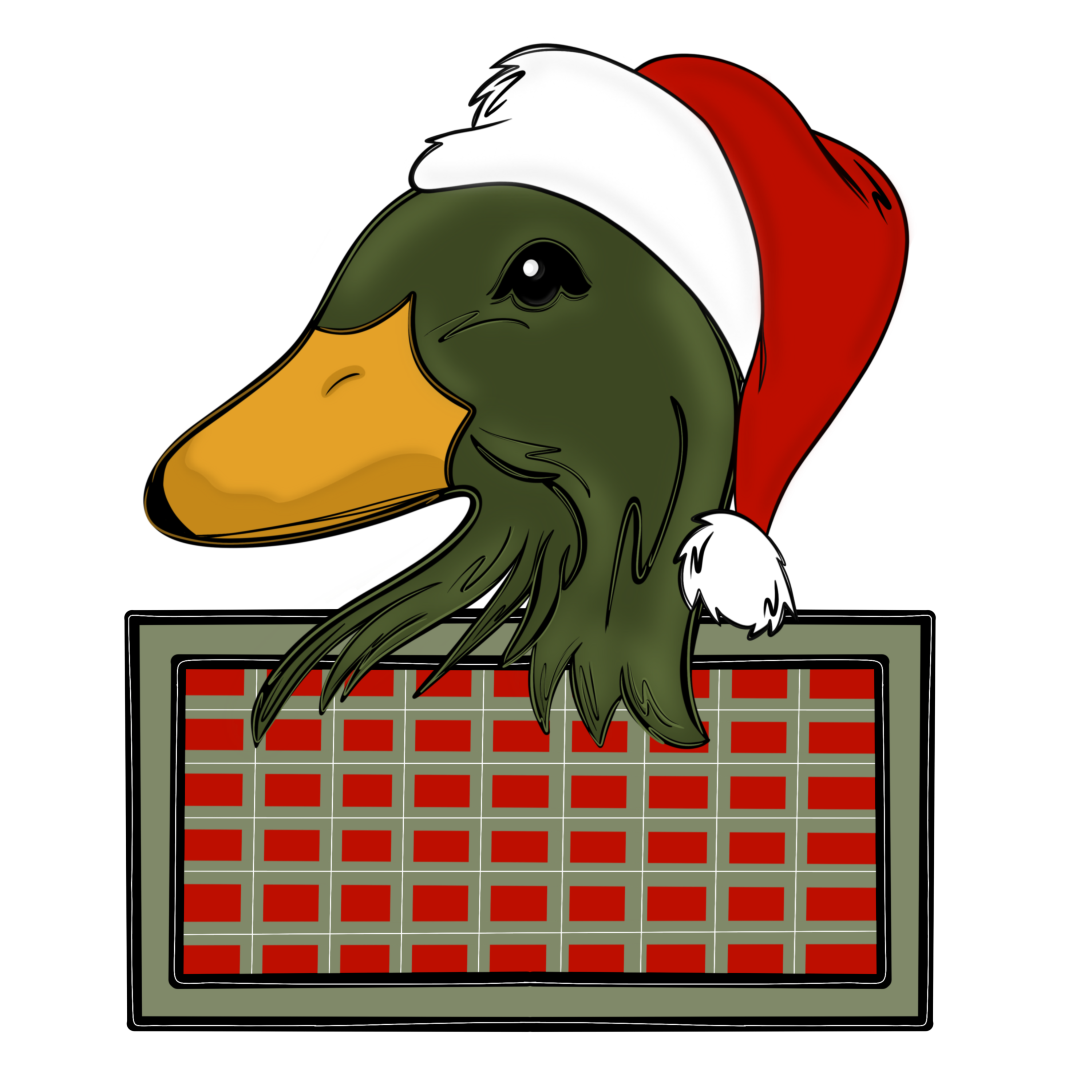 Customized Christmas Duck DTF Transfer – Santa Hat Holiday Plaid Design