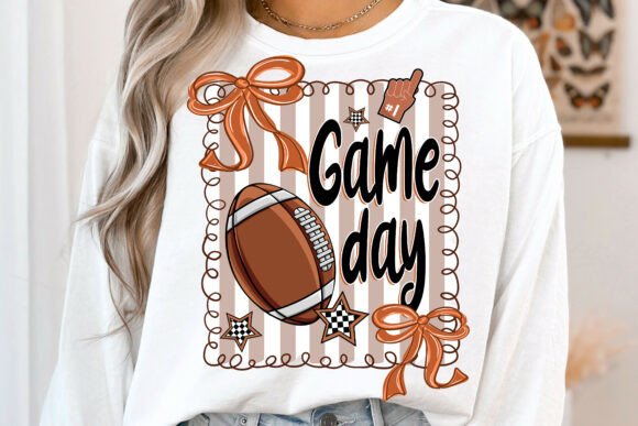 Game Day DTF Transfer 11" Wide | Football with Bows & Stripes Design