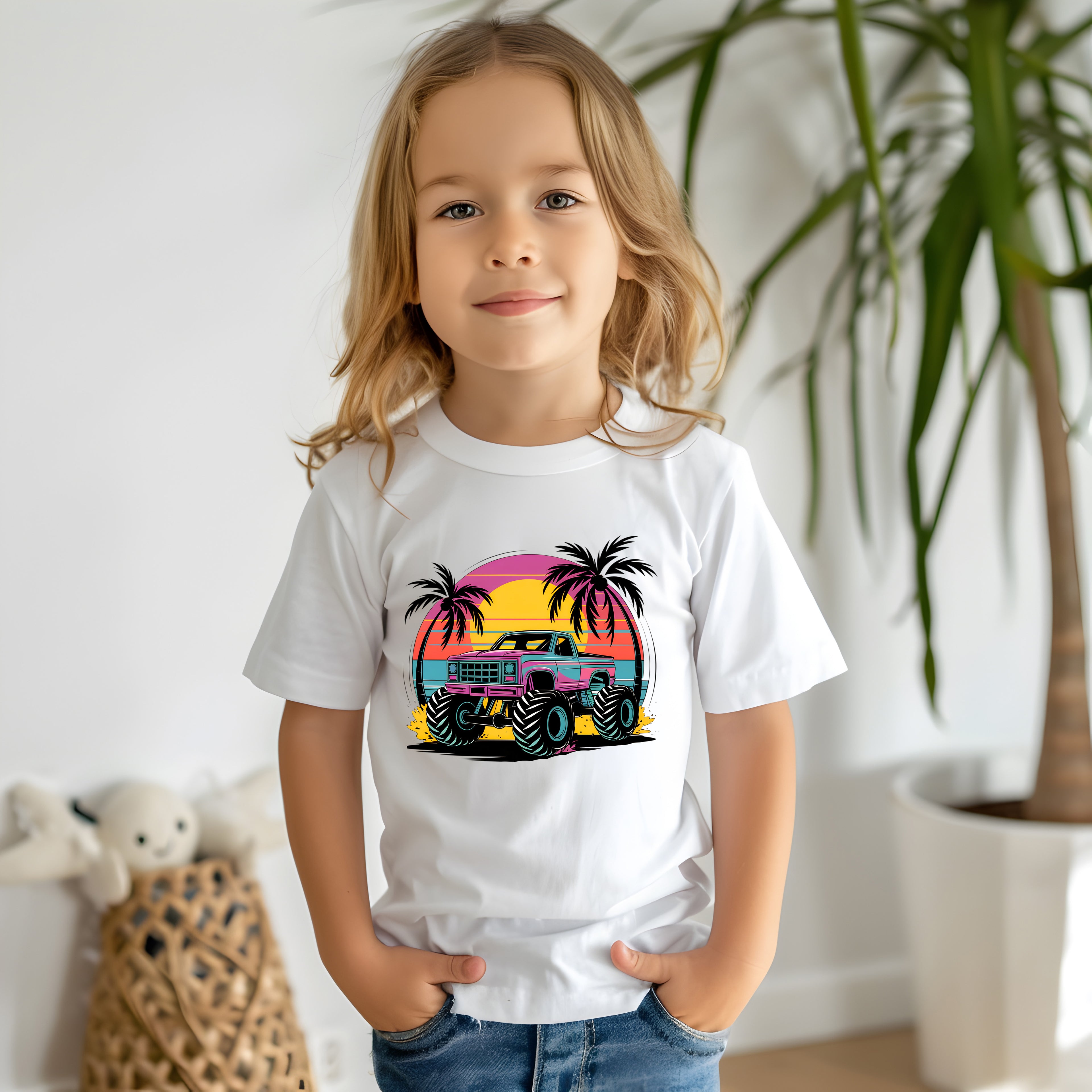 Retro Sunset Monster Truck – 8.0" DTF Transfer