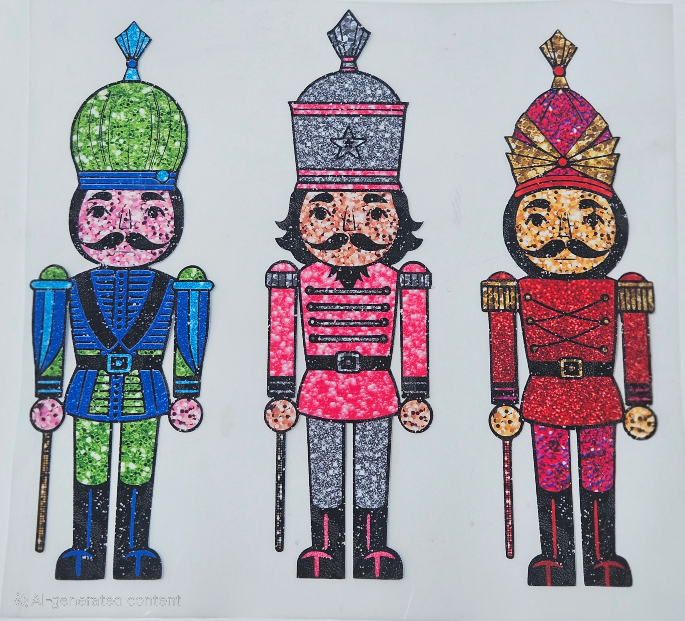 Christmas Nutcracker Trio DTF Transfer | Glitter Soldiers Holiday Print | 11” Full Color Heat Transfer