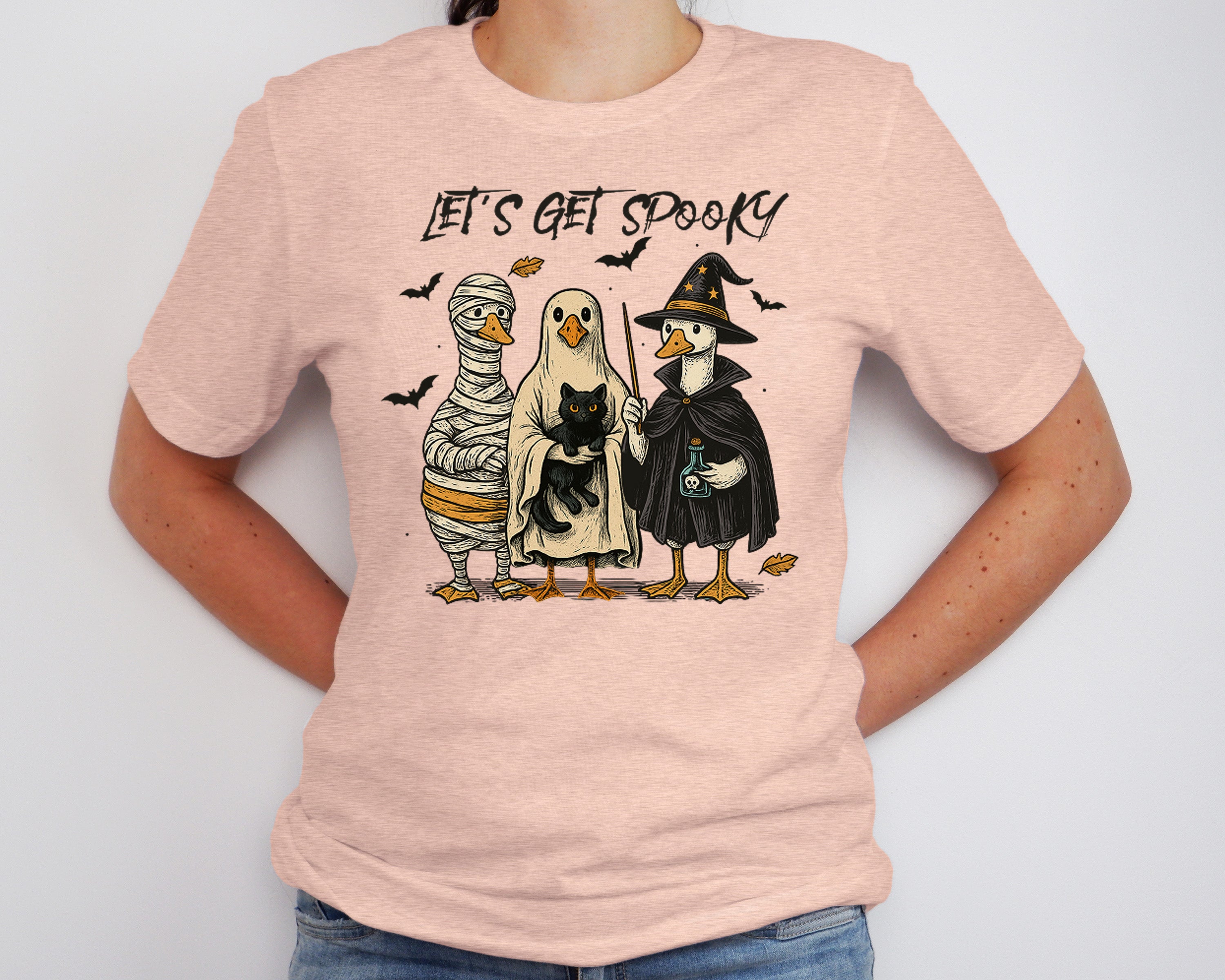Let’s Get Spooky DTF Transfer | Funny Halloween Ducks in Costumes