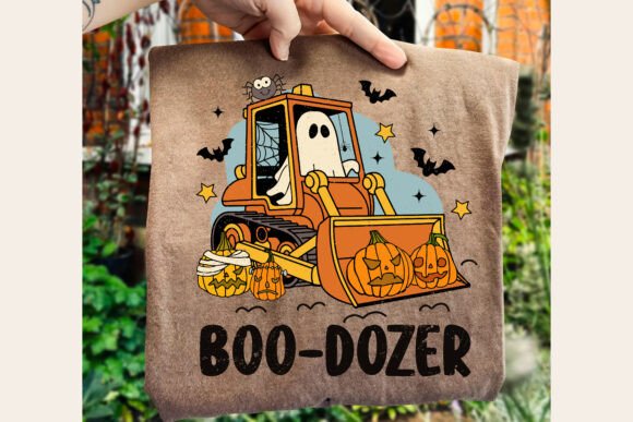Boo-Dozer Halloween DTF Transfer 8" Wide | Ghost Bulldozer with Pumpkins Design