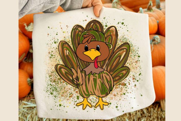 Camo Turkey DTF Transfer 8.0" Wide | Funny Thanksgiving Peace Sign Design