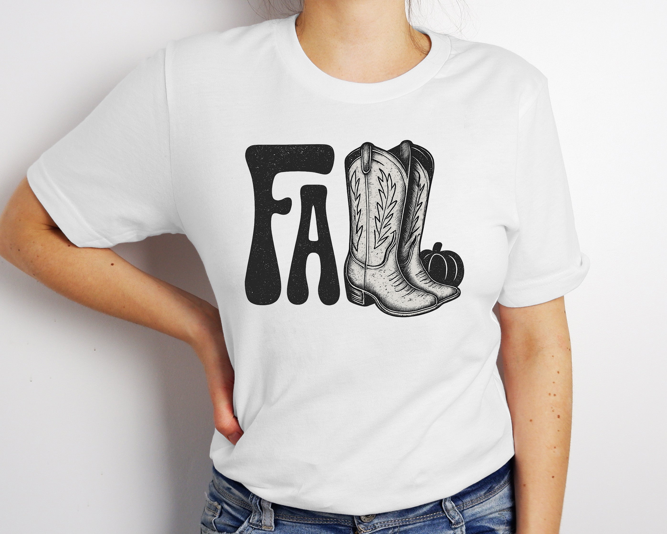Western Fall DTF Transfer | Cowgirl Boots & Pumpkin Retro Autumn Design
