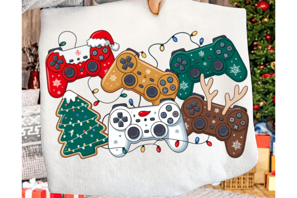Christmas Gamer DTF Transfer – 7.5" Festive Game Controllers with Holiday Lights