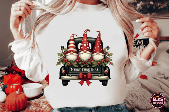 Christmas Gnome Truck DTF Transfer – 11 in | Vintage Merry Christmas Shirt Design