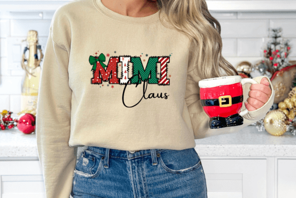 MIMI Claus Christmas Ready to Press Heat Transfer – Festive Holiday Design with Bow