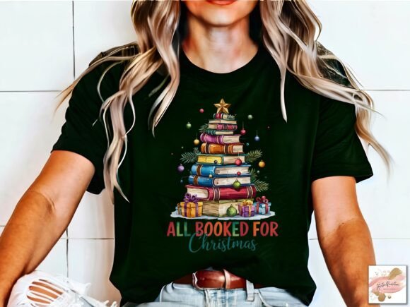 All Booked for Christmas DTF Transfer – 11" Book Tree Holiday Design