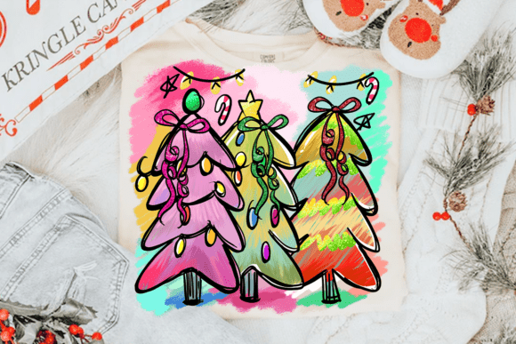Colorful Christmas Tree Trio DTF Transfer – 11" Holiday Print