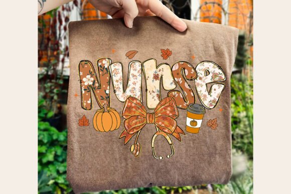 Fall Nurse DTF Transfer 11" Wide | Pumpkin, Coffee & Bow Autumn Design