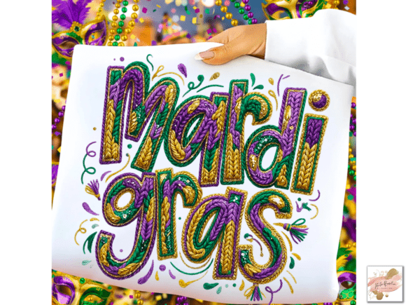 Mardi Gras DTF Transfer | Festive Beads & Embroidery Style Design | Heat Press Ready