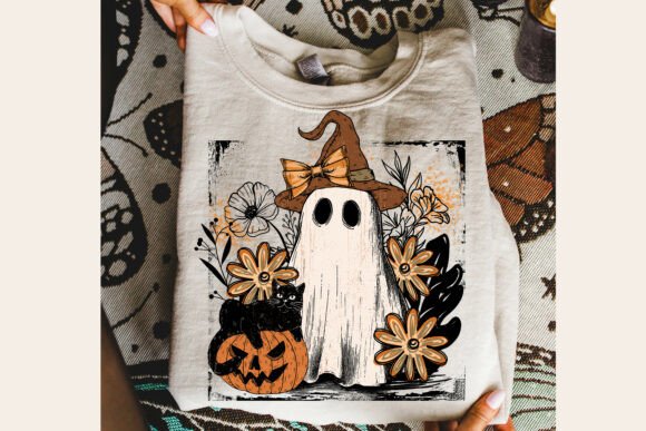 Witchy Ghost Halloween DTF Transfer 11" Wide | Vintage Pumpkin & Floral Spooky Design