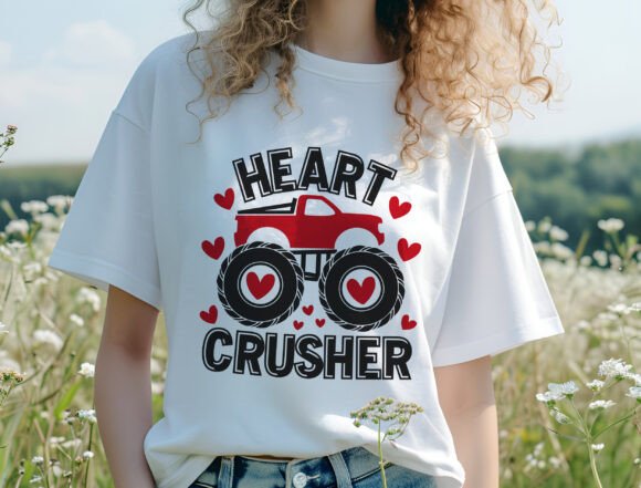 Heart Crusher Monster Truck DTF Transfer | Valentine Kids Truck Design | Heat Press Ready
