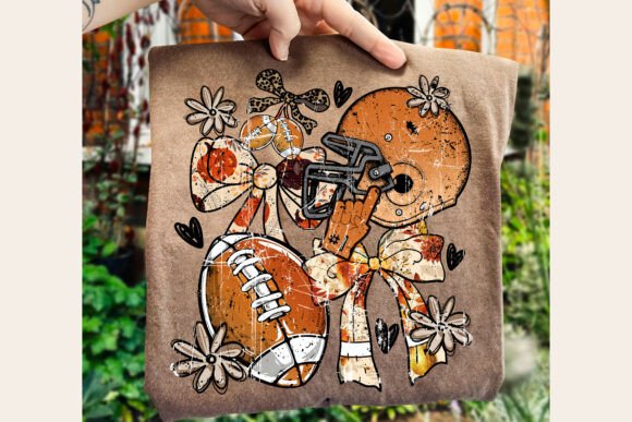Football Coquette DTF Transfer 11" Wide | Game Day Bow & Retro Flowers Design