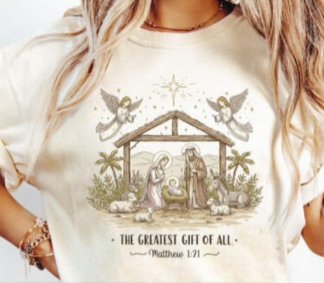 Nativity Scene DTF Transfer – 11" The Greatest Gift of All Christmas Print