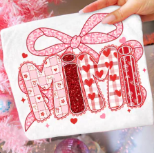 Mimi Valentine Bow DTF Transfer | Pink Patchwork Heart Design | Heat Press Ready