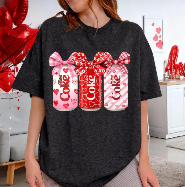 Valentine Diet Coke Can Bow DTF Transfer | Pink XO Heart Drink Design | Heat Press Ready