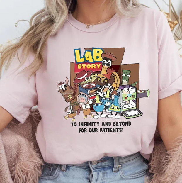 Lab Story DTF Transfer | Medical Lab Week Cartoon Design | Heat Press Ready