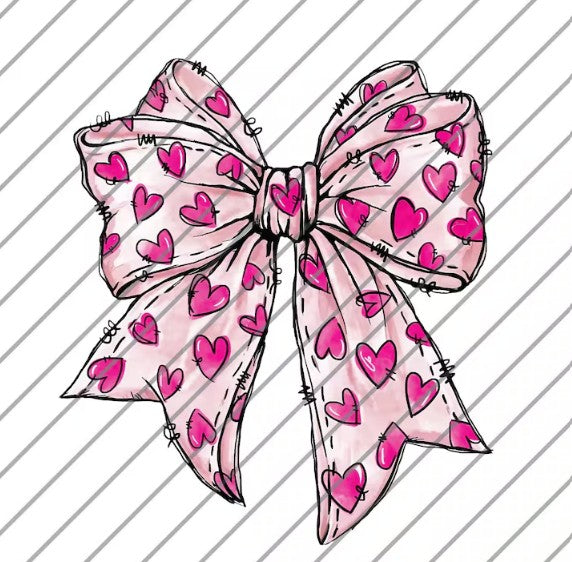 Valentine Heart Bow DTF Transfer | Hand-Drawn Bow Design | Heat Press Ready