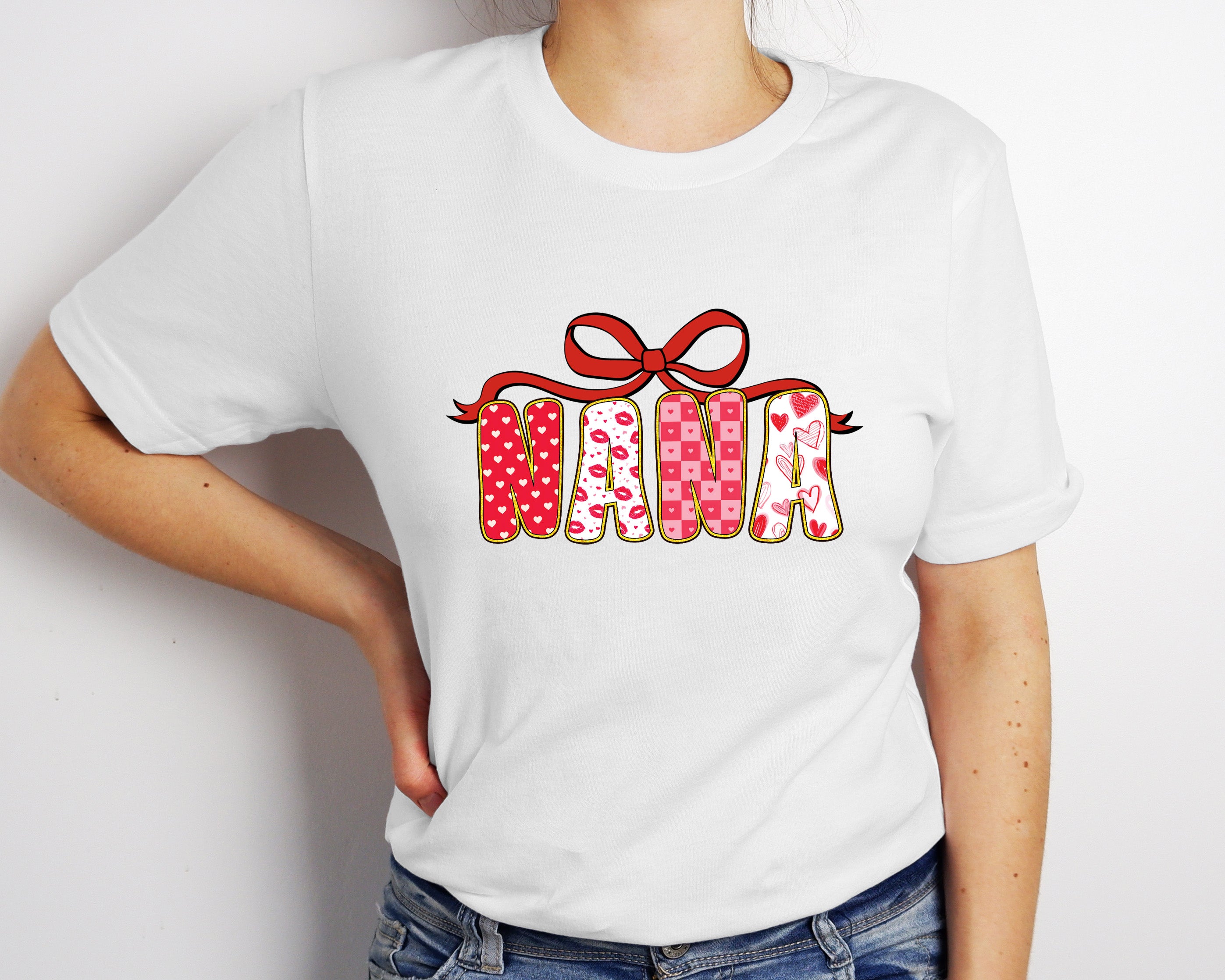 Valentine’s Bow Family Name DTF Heat Transfer | Auntie, Nana, Grams, Gamma