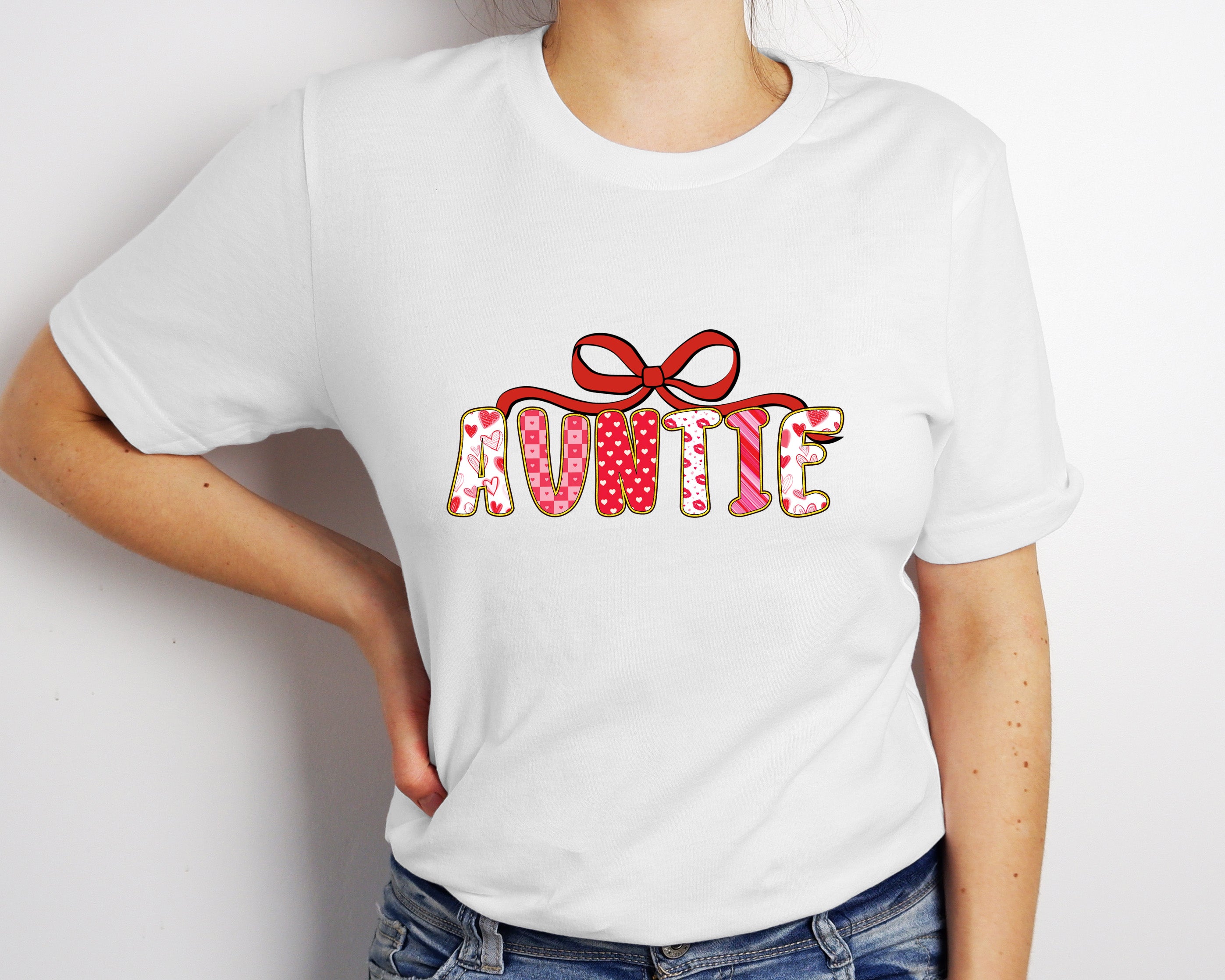 Valentine’s Bow Family Name DTF Heat Transfer | Auntie, Nana, Grams, Gamma