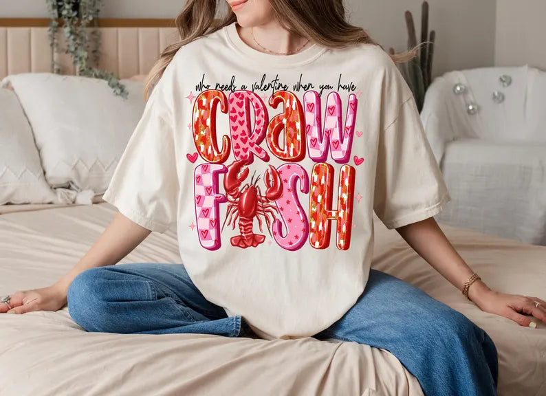 Crawfish Valentine DTF Heat Transfer | Southern Valentine Design
