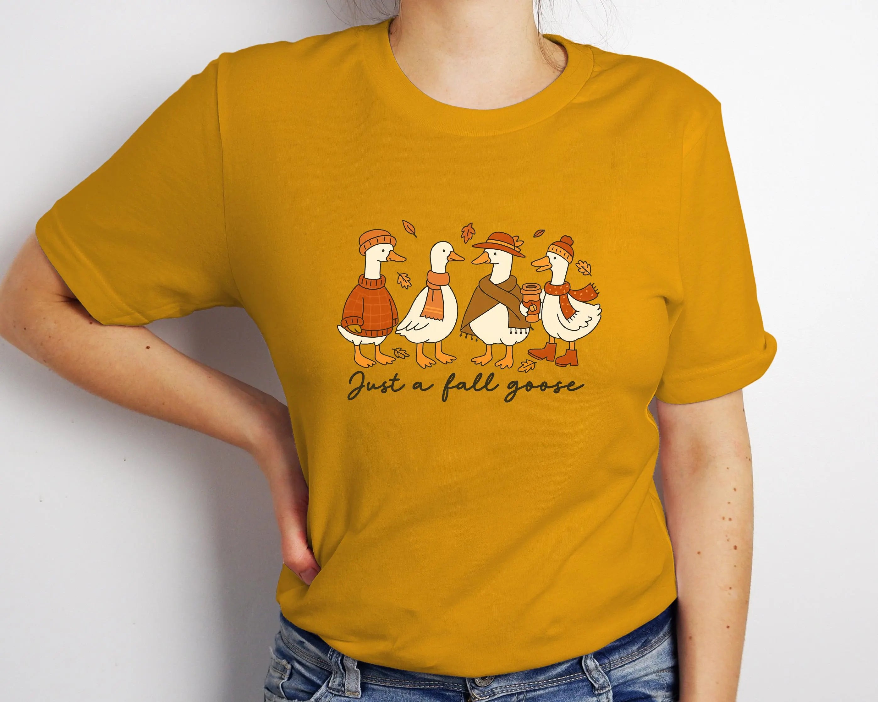 Just a Fall Goose DTF Transfer | Cozy Autumn Geese with Scarves & Coffee