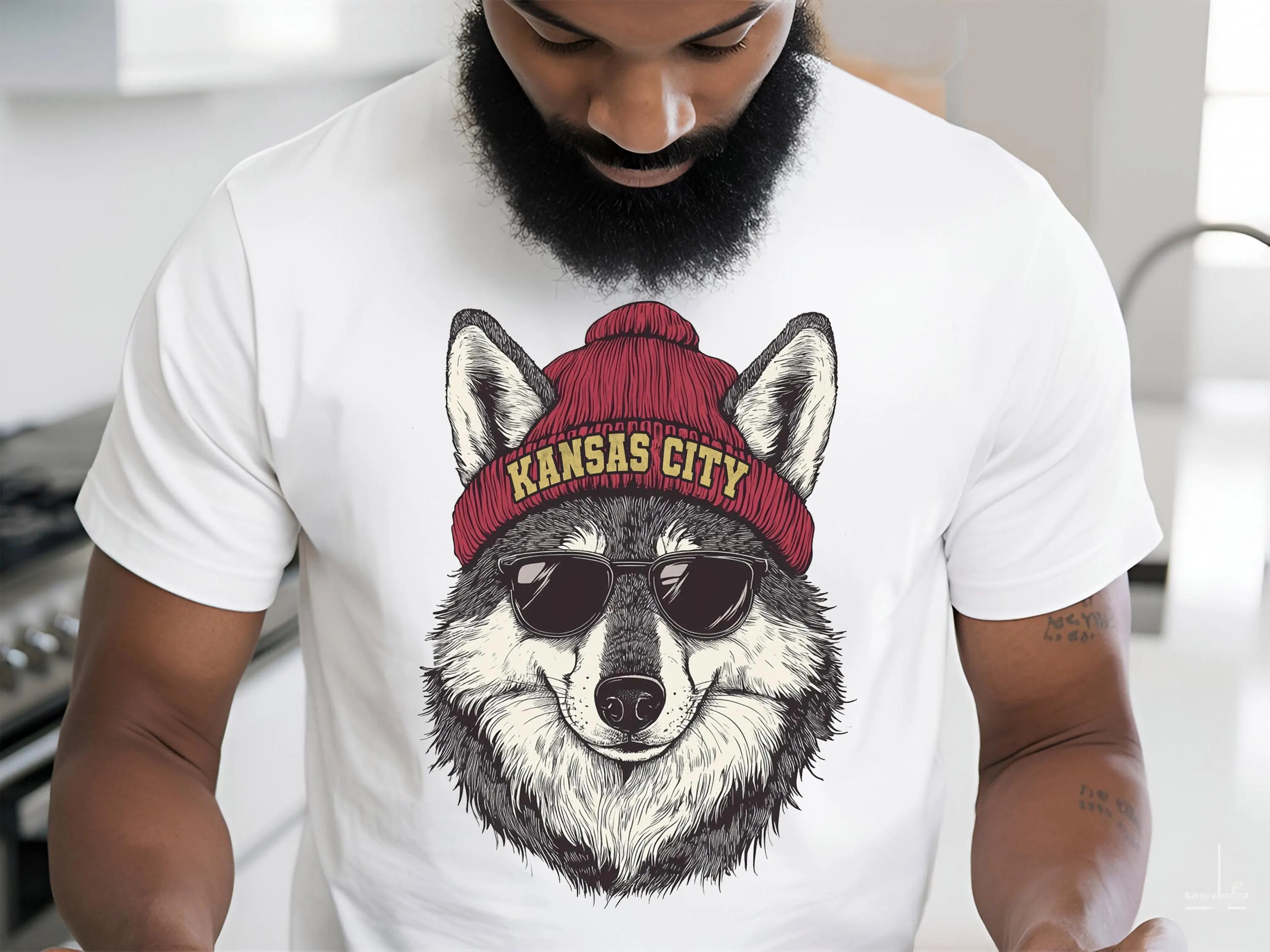 Kansas City Wolf DTF Transfer | Cool Wolf with Beanie & Sunglasses Design