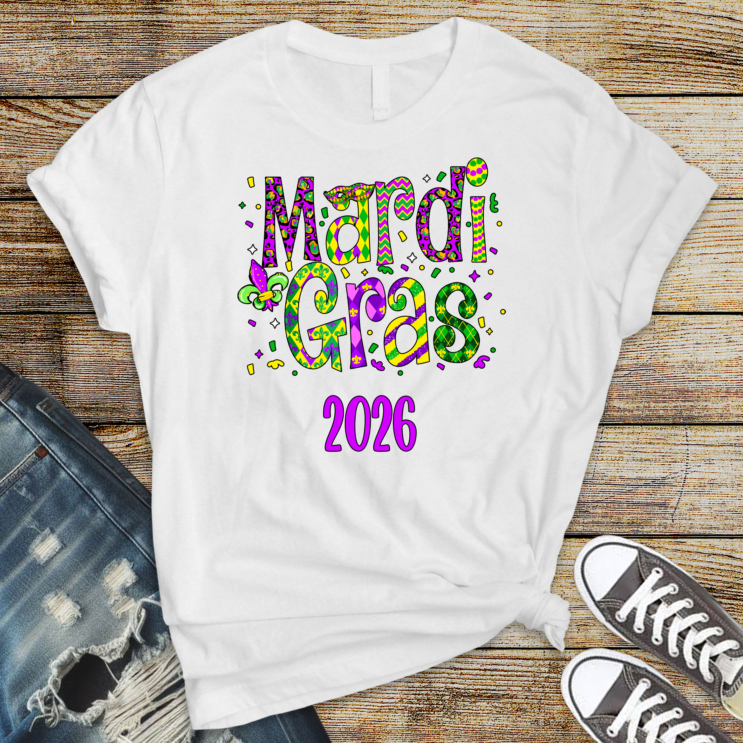 Mardi Gras 2026 DTF Transfer – 11" Confetti Carnival Pattern Print
