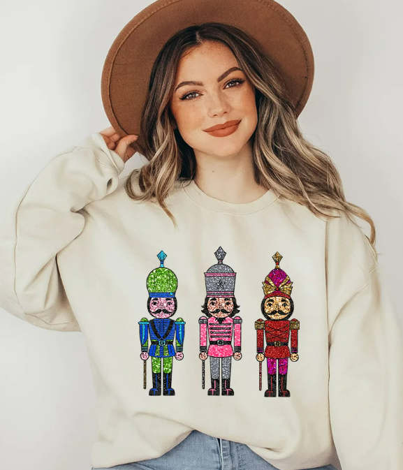 Faux Glitter Nutcracker Trio DTF Transfer – 11" Christmas Print